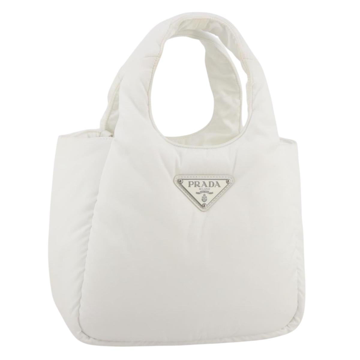PRADA Hand Bag Nylon White Auth 204869A