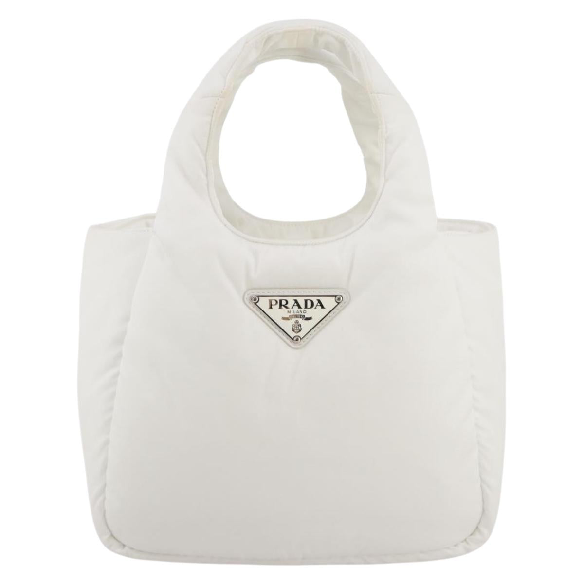 PRADA Hand Bag Nylon White Auth 204869A
