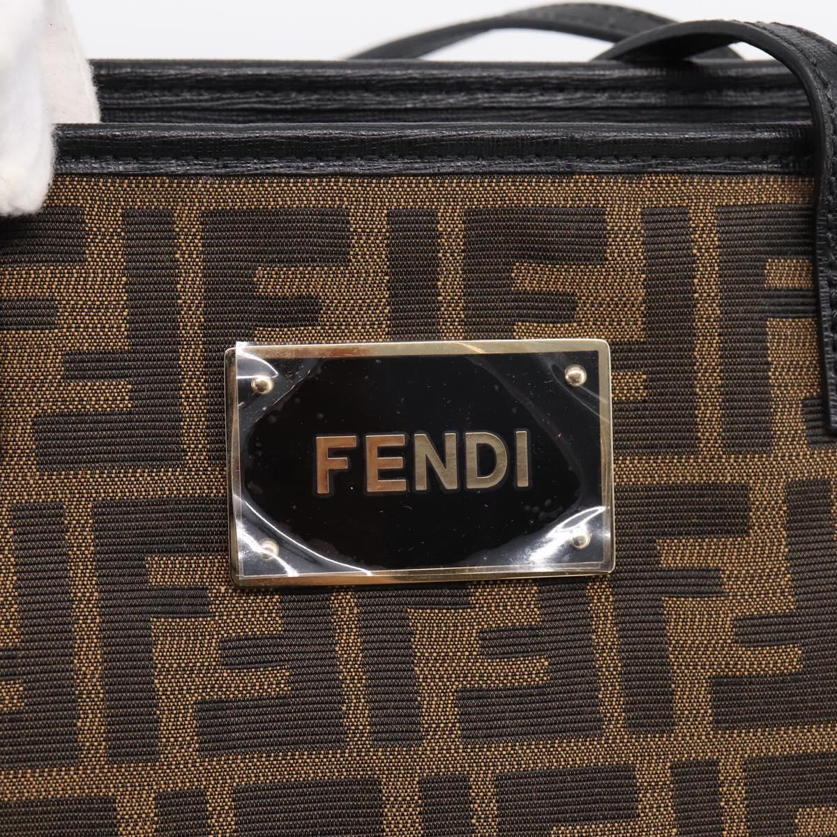 FENDI Zucca Canvas Tote Bag Black Brown Auth 204873