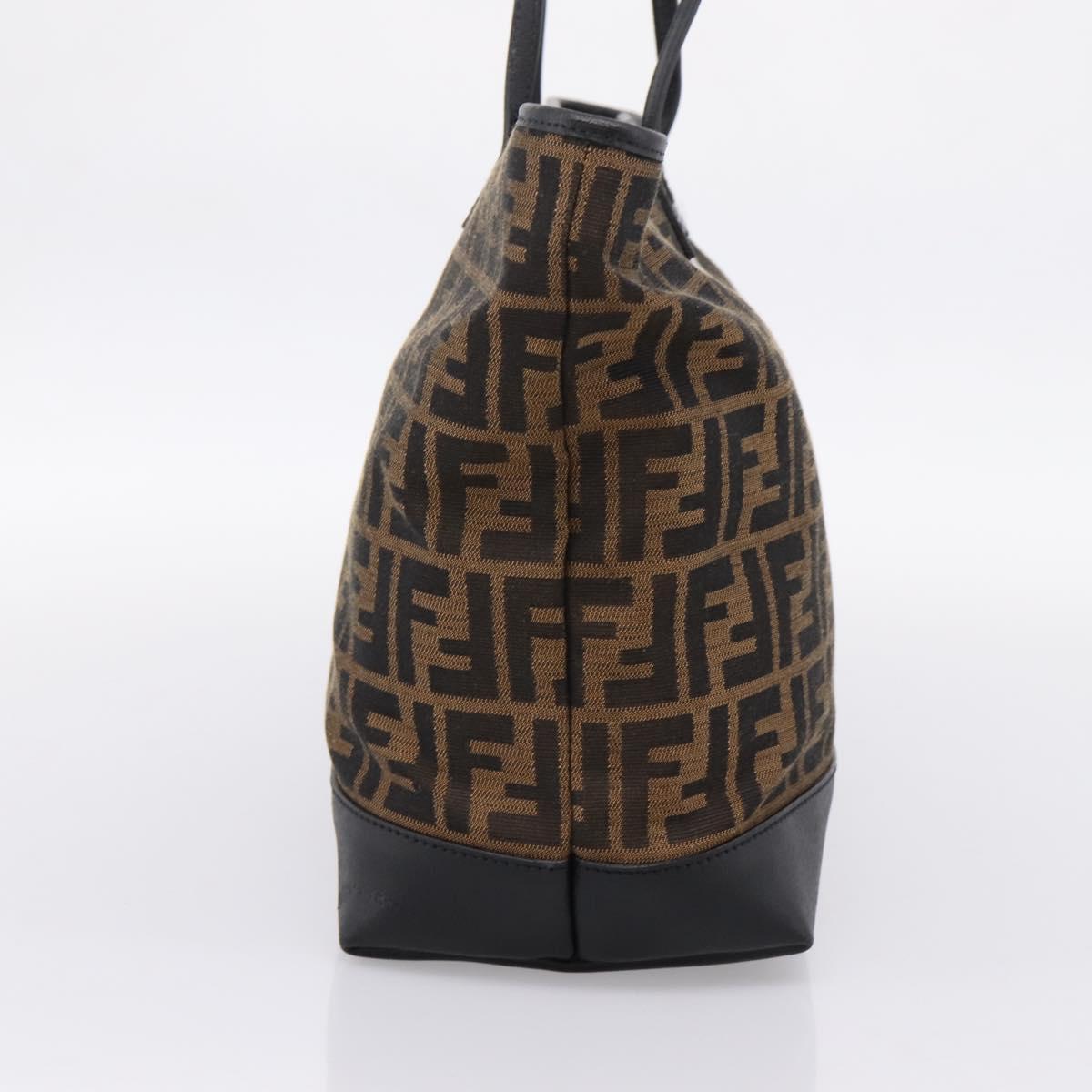 FENDI Zucca Canvas Tote Bag Black Brown Auth 204873