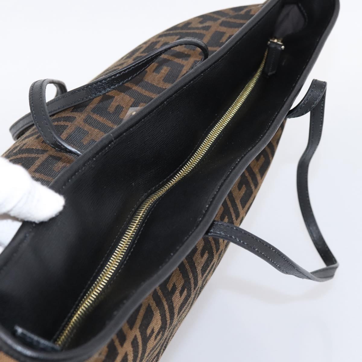 FENDI Zucca Canvas Tote Bag Black Brown Auth 204873