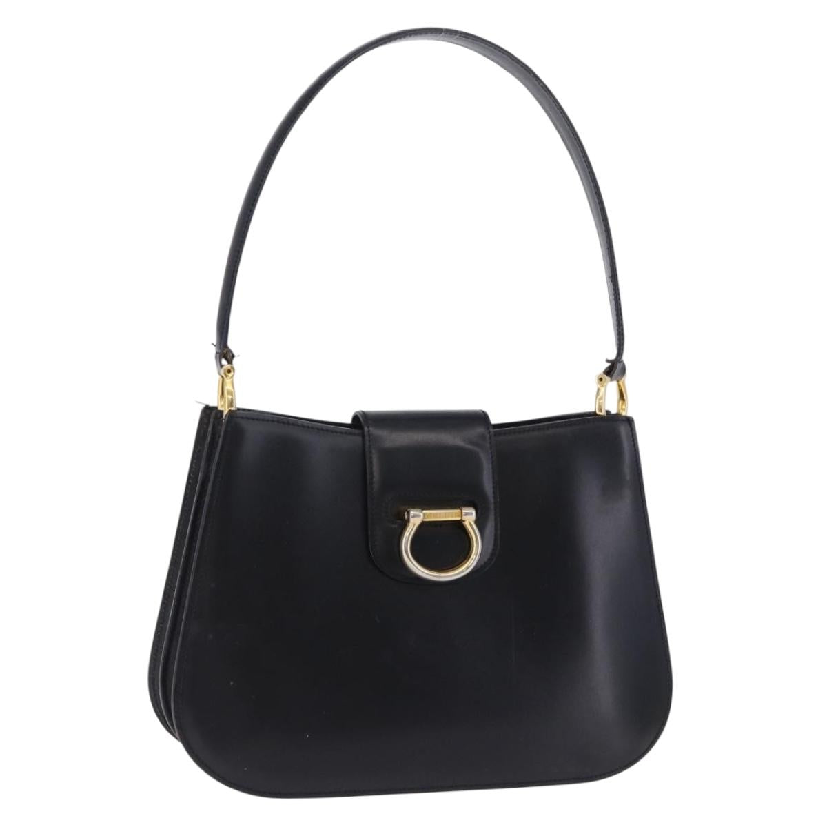 CELINE Shoulder Bag Leather Black Gold Auth 204875
