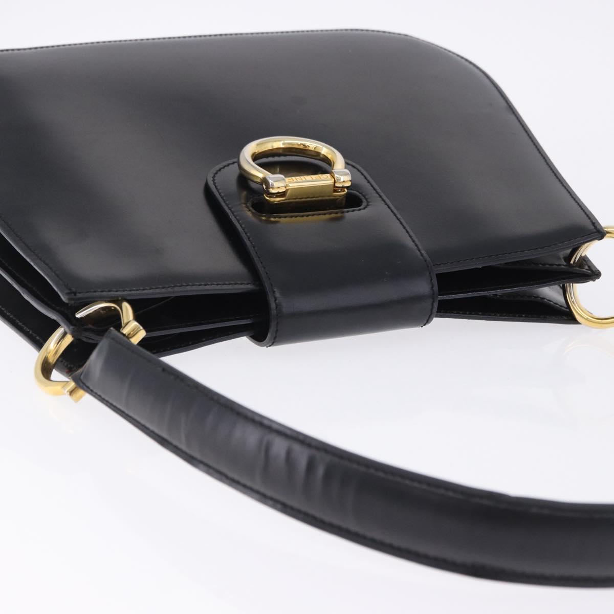 CELINE Shoulder Bag Leather Black Gold Auth 204875