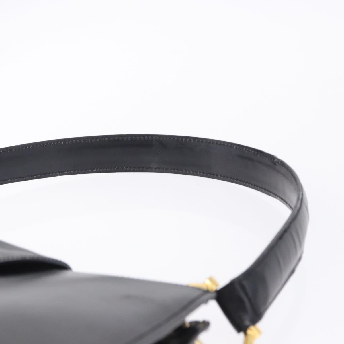 CELINE Shoulder Bag Leather Black Gold Auth 204875
