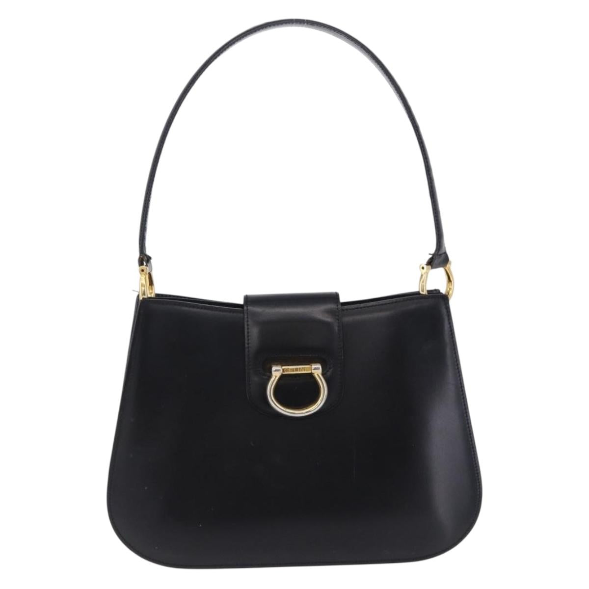 CELINE Shoulder Bag Leather Black Gold Auth 204875