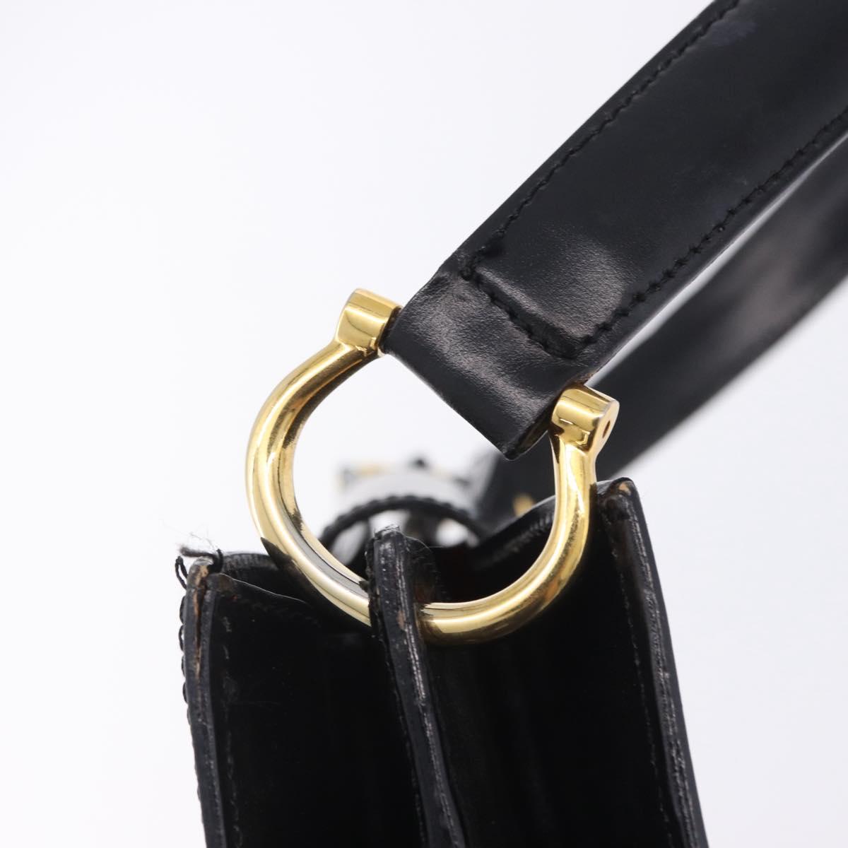 CELINE Shoulder Bag Leather Black Gold Auth 204875
