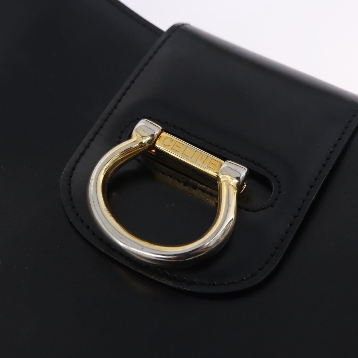 CELINE Shoulder Bag Leather Black Gold Auth 204875