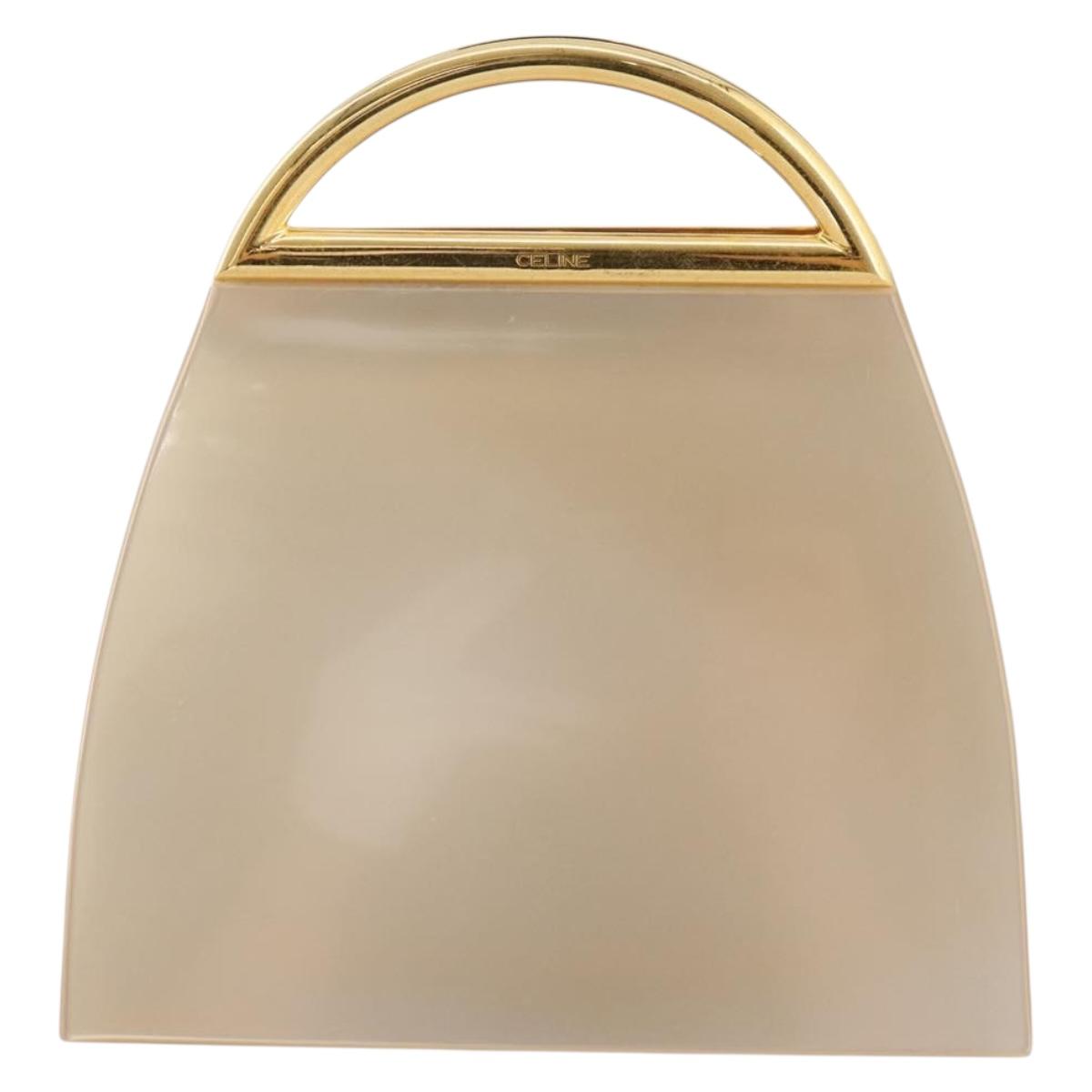 CELINE Hand Bag plastic Beige Gold Auth 204877