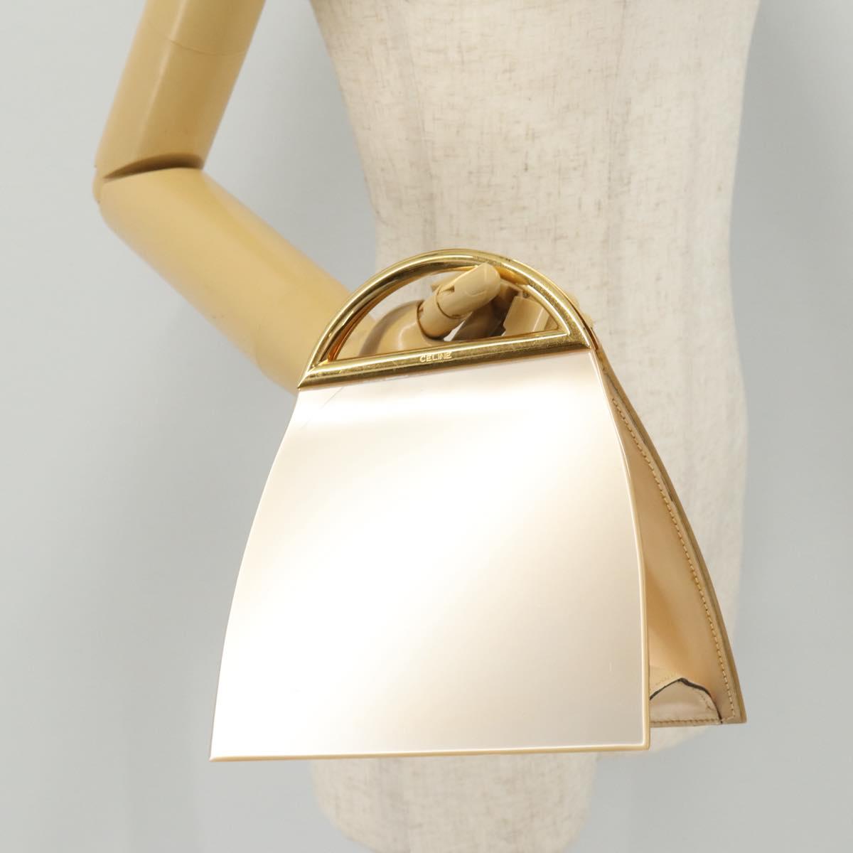 CELINE Hand Bag plastic Beige Gold Auth 204877