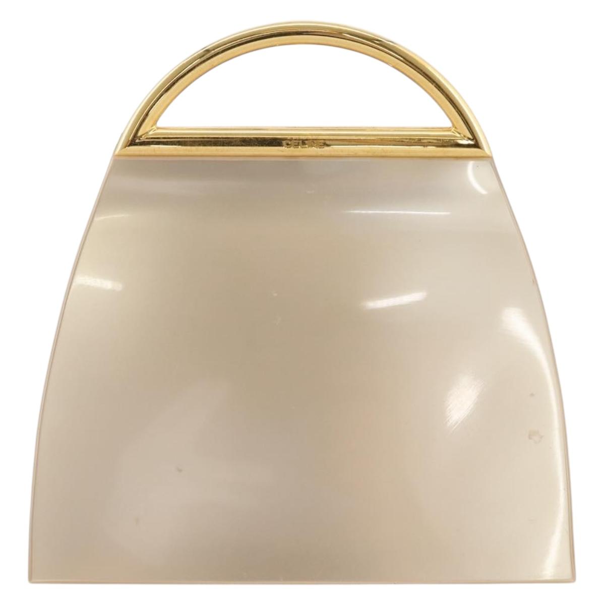CELINE Hand Bag plastic Beige Gold Auth 204877