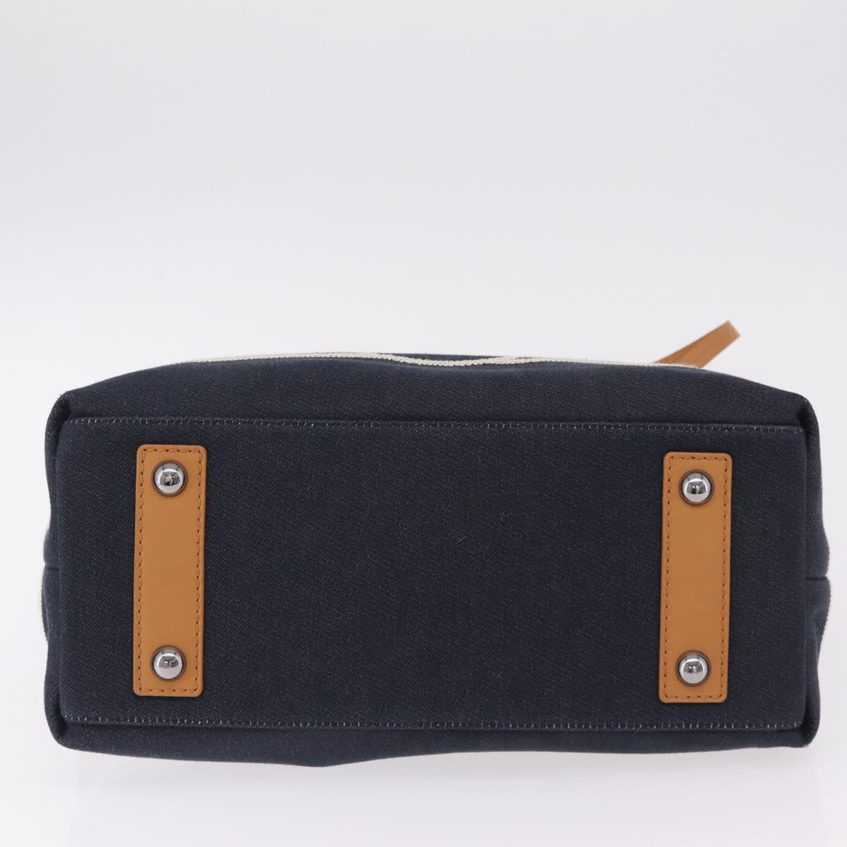 CHANEL Hand Bag Canvas 2way Navy Silver CC Auth 204878V