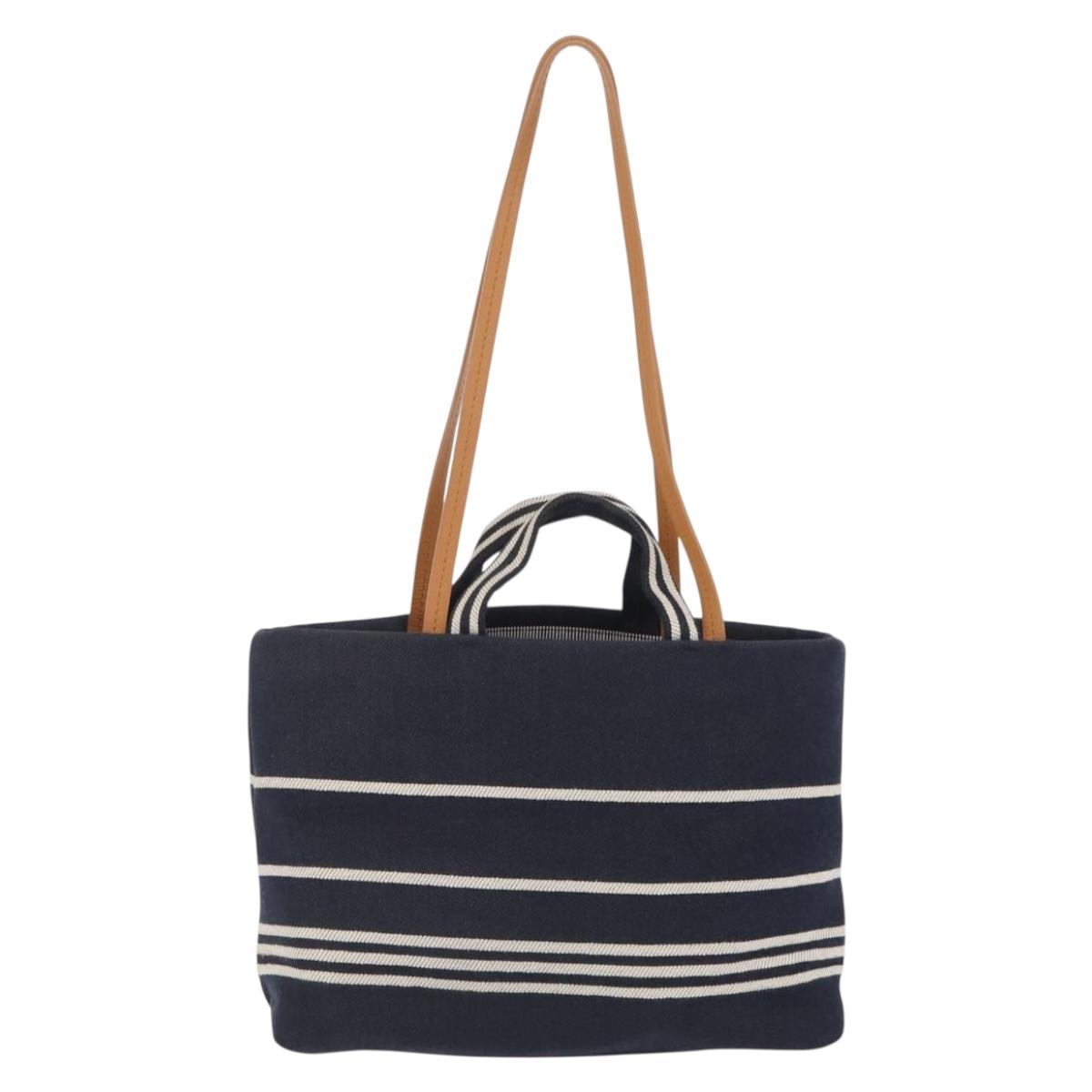 CHANEL Hand Bag Canvas 2way Navy Silver CC Auth 204878V