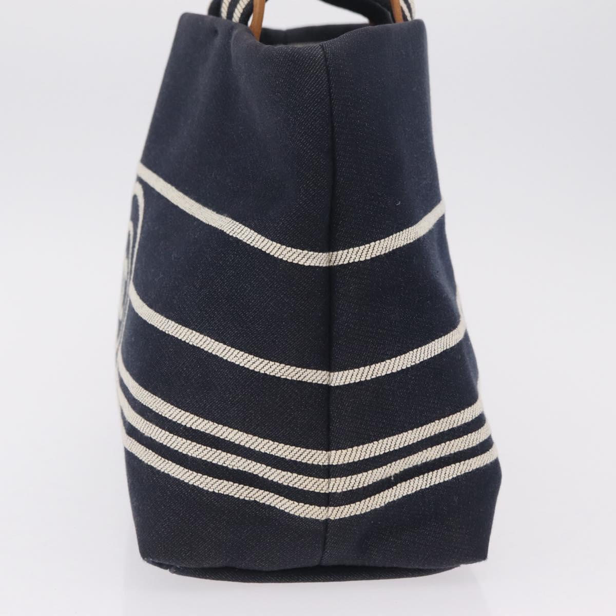 CHANEL Hand Bag Canvas 2way Navy Silver CC Auth 204878V