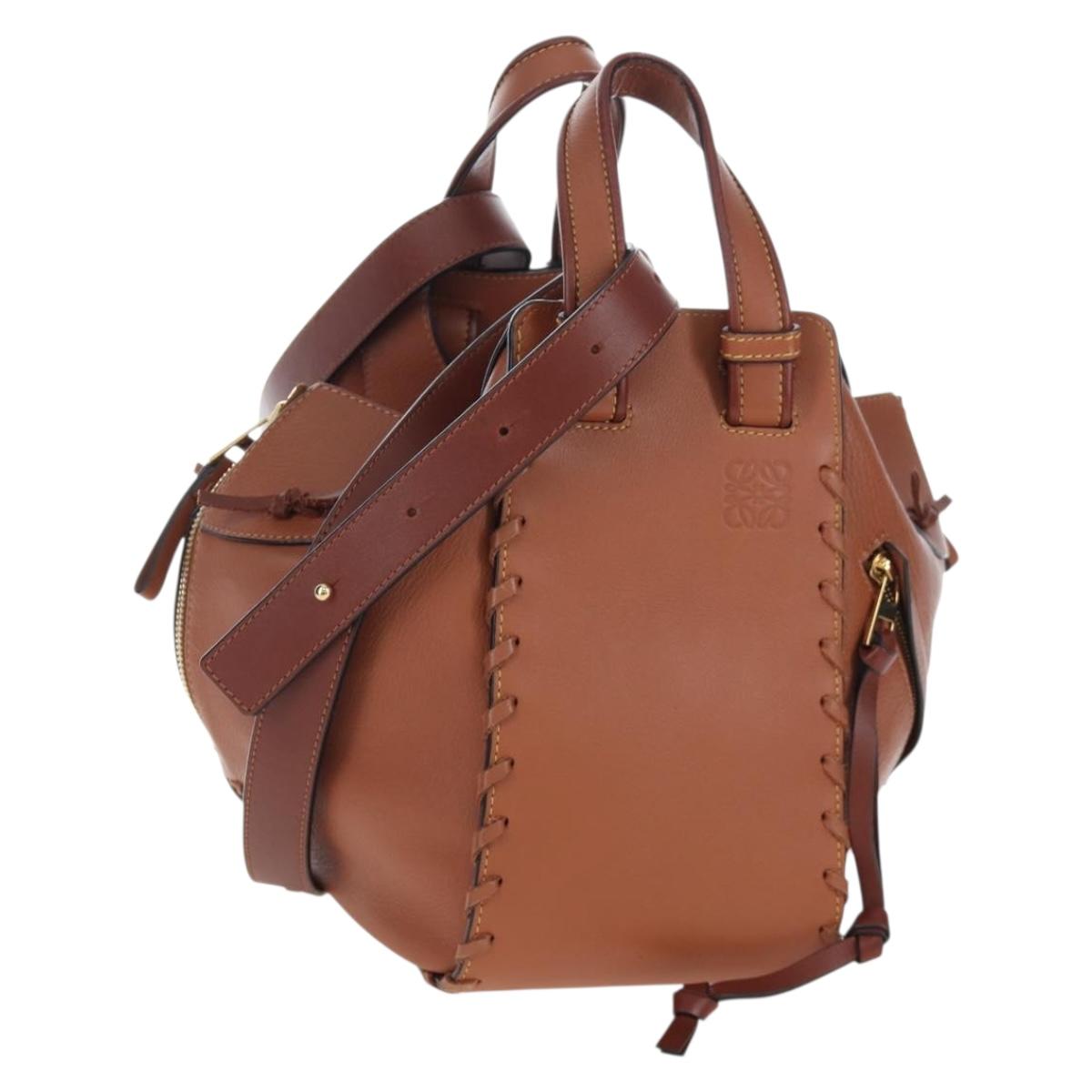 LOEWE Hammock Hand Bag Leather 2way Brown Gold Auth 204880SAM