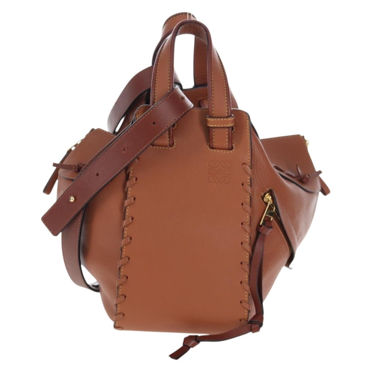 LOEWE Hammock Hand Bag Leather 2way Brown Gold Auth 204880SAM