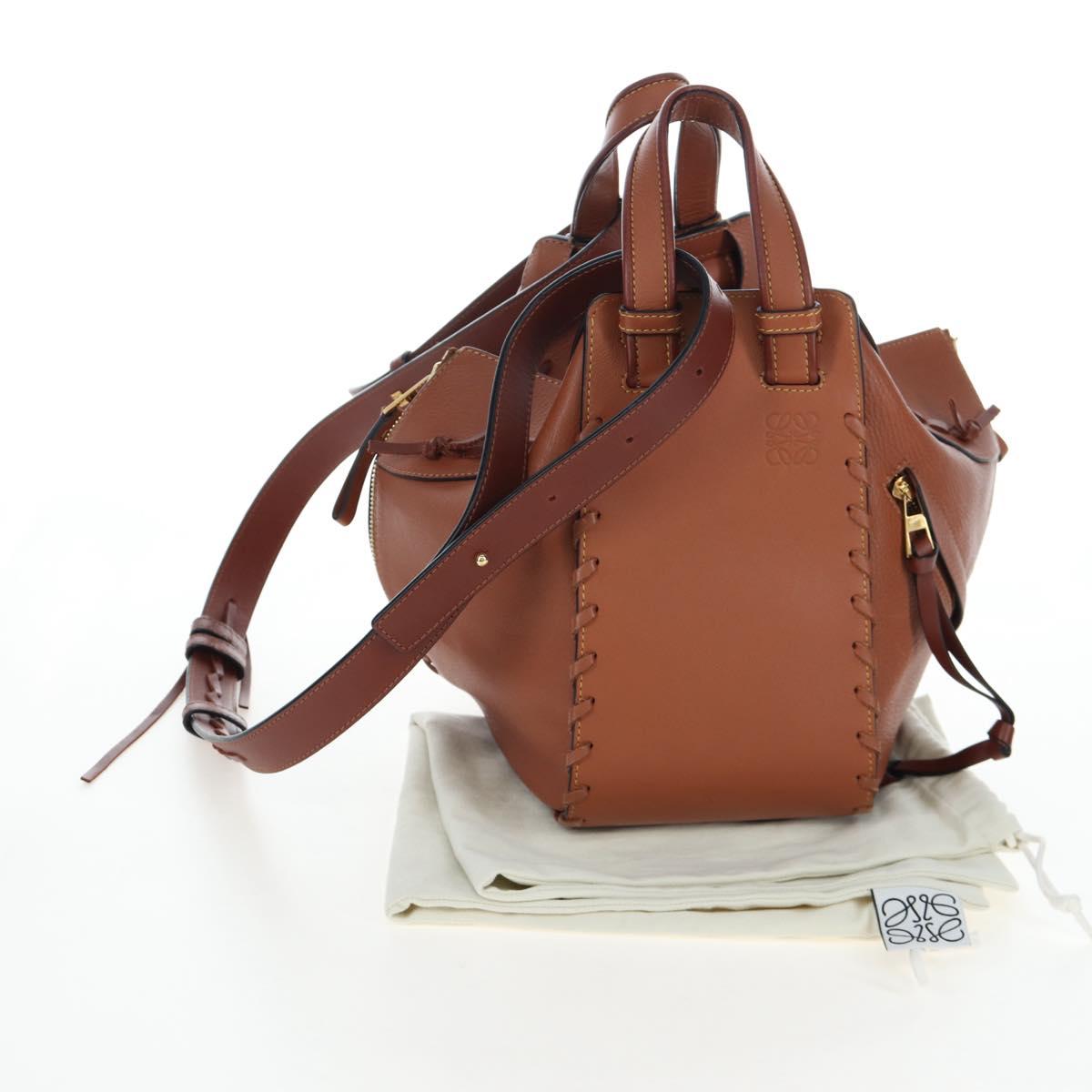 LOEWE Hammock Hand Bag Leather 2way Brown Gold Auth 204880SAM