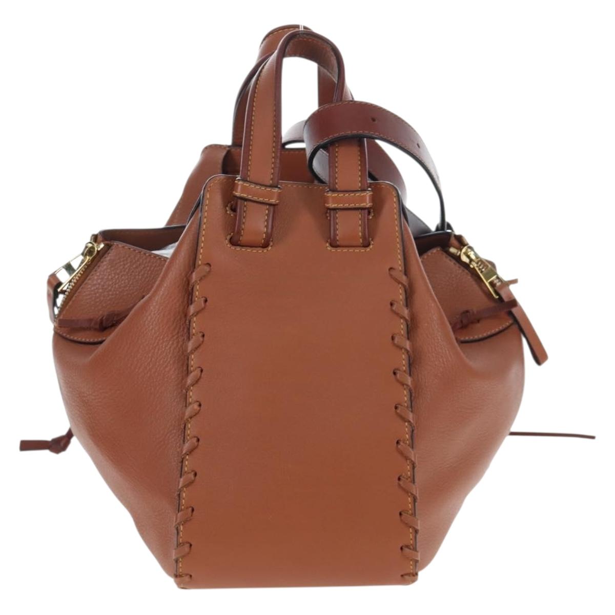 LOEWE Hammock Hand Bag Leather 2way Brown Gold Auth 204880SAM