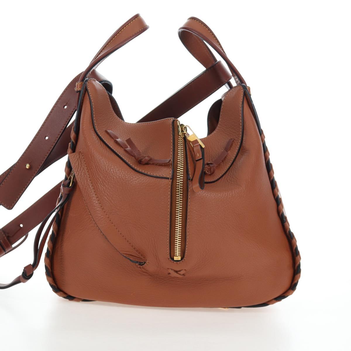 LOEWE Hammock Hand Bag Leather 2way Brown Gold Auth 204880SAM