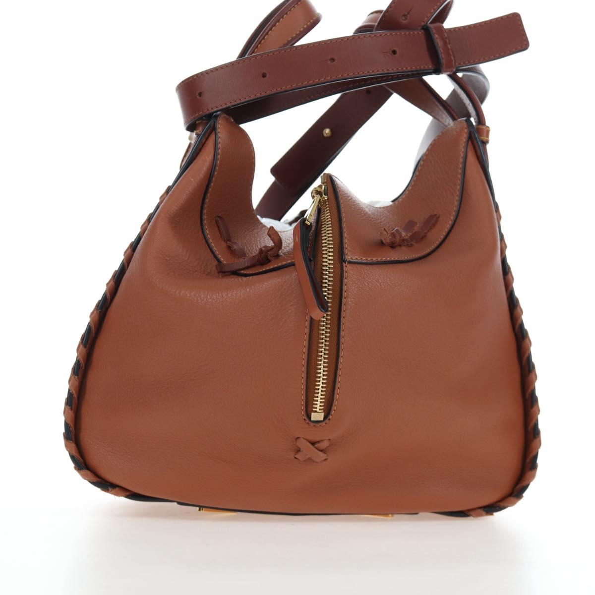 LOEWE Hammock Hand Bag Leather 2way Brown Gold Auth 204880SAM