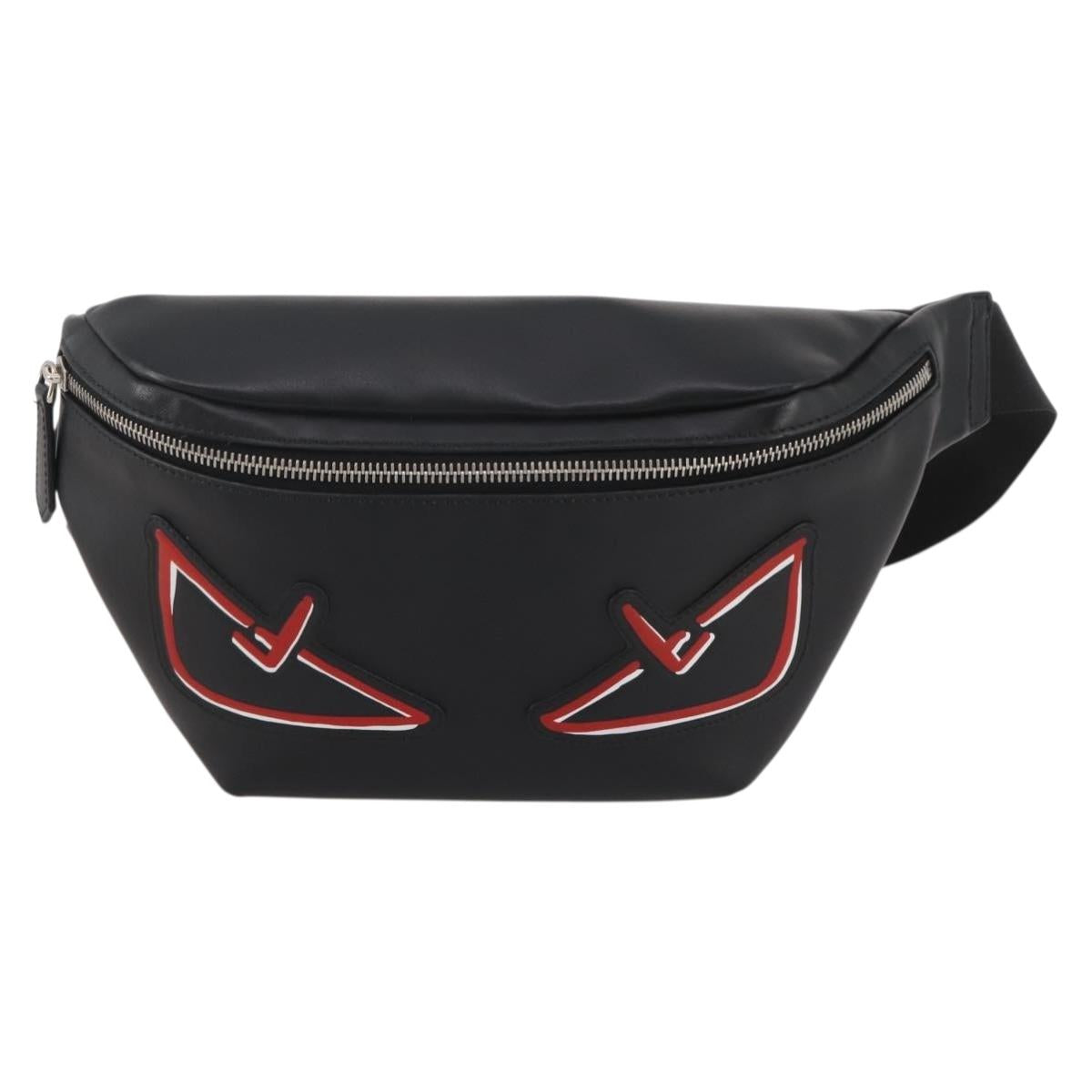 FENDI Bugseye Body Bag Leather Black Silver 7VA434 Auth 204881M