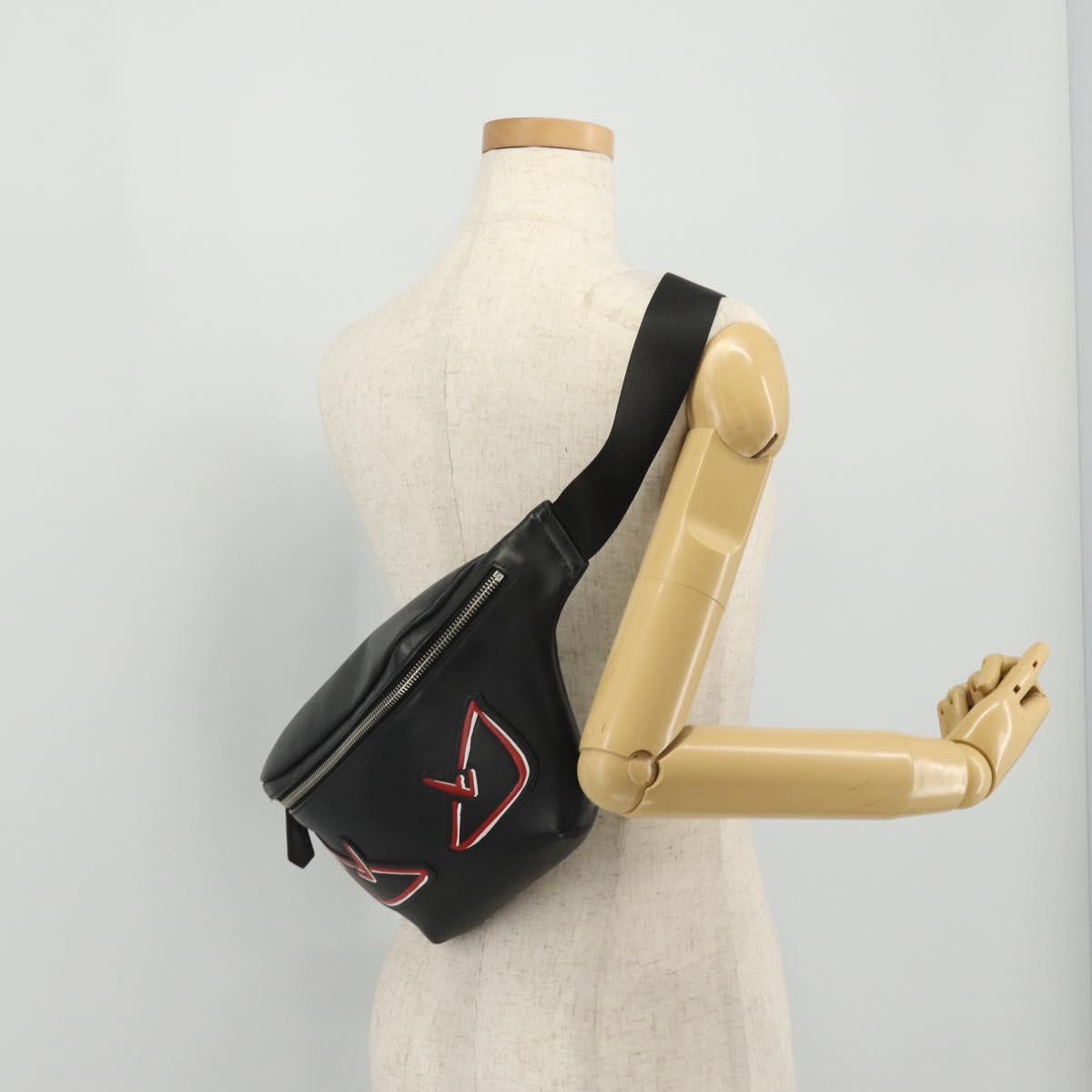 FENDI Bugseye Body Bag Leather Black Silver 7VA434 Auth 204881M