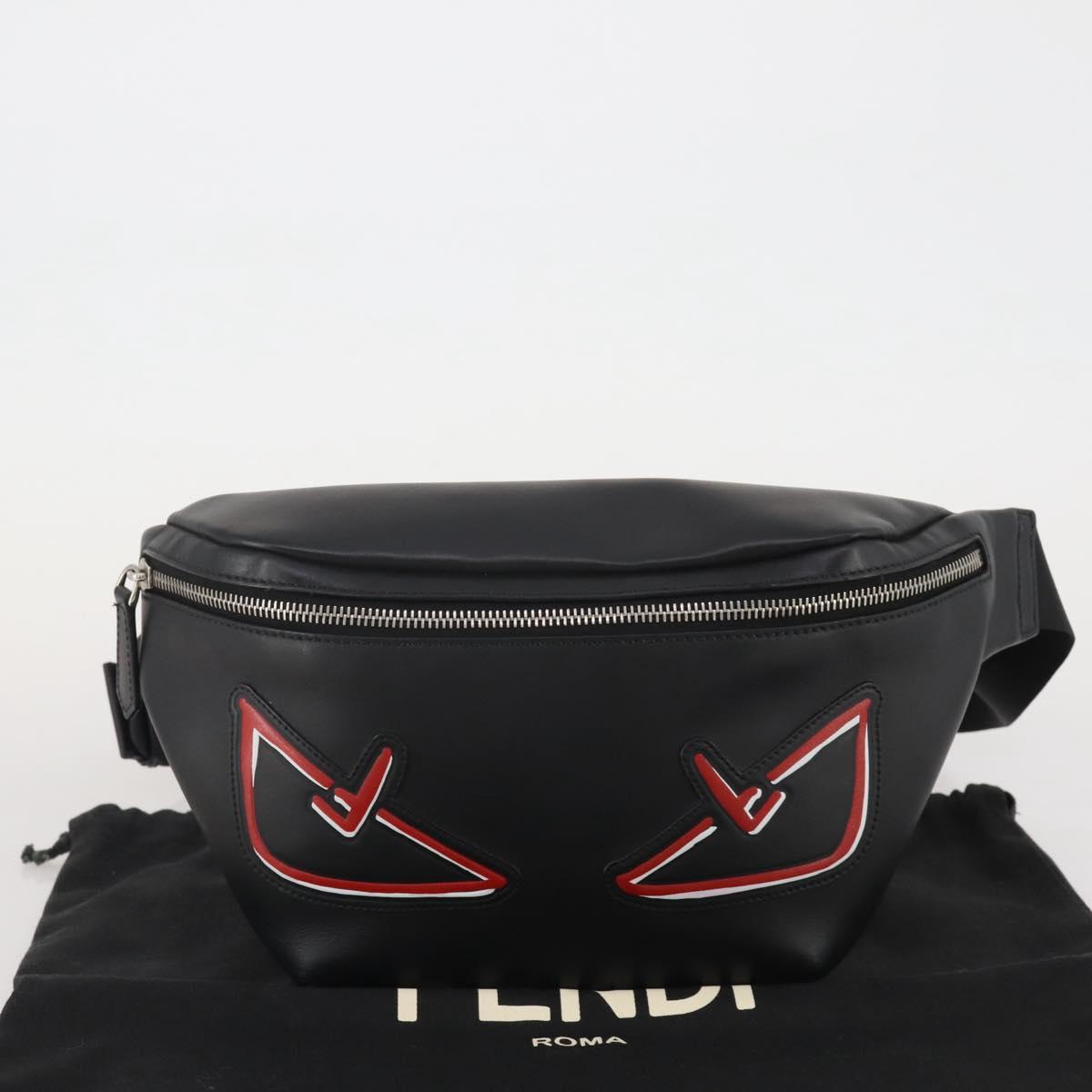 FENDI Bugseye Body Bag Leather Black Silver 7VA434 Auth 204881M