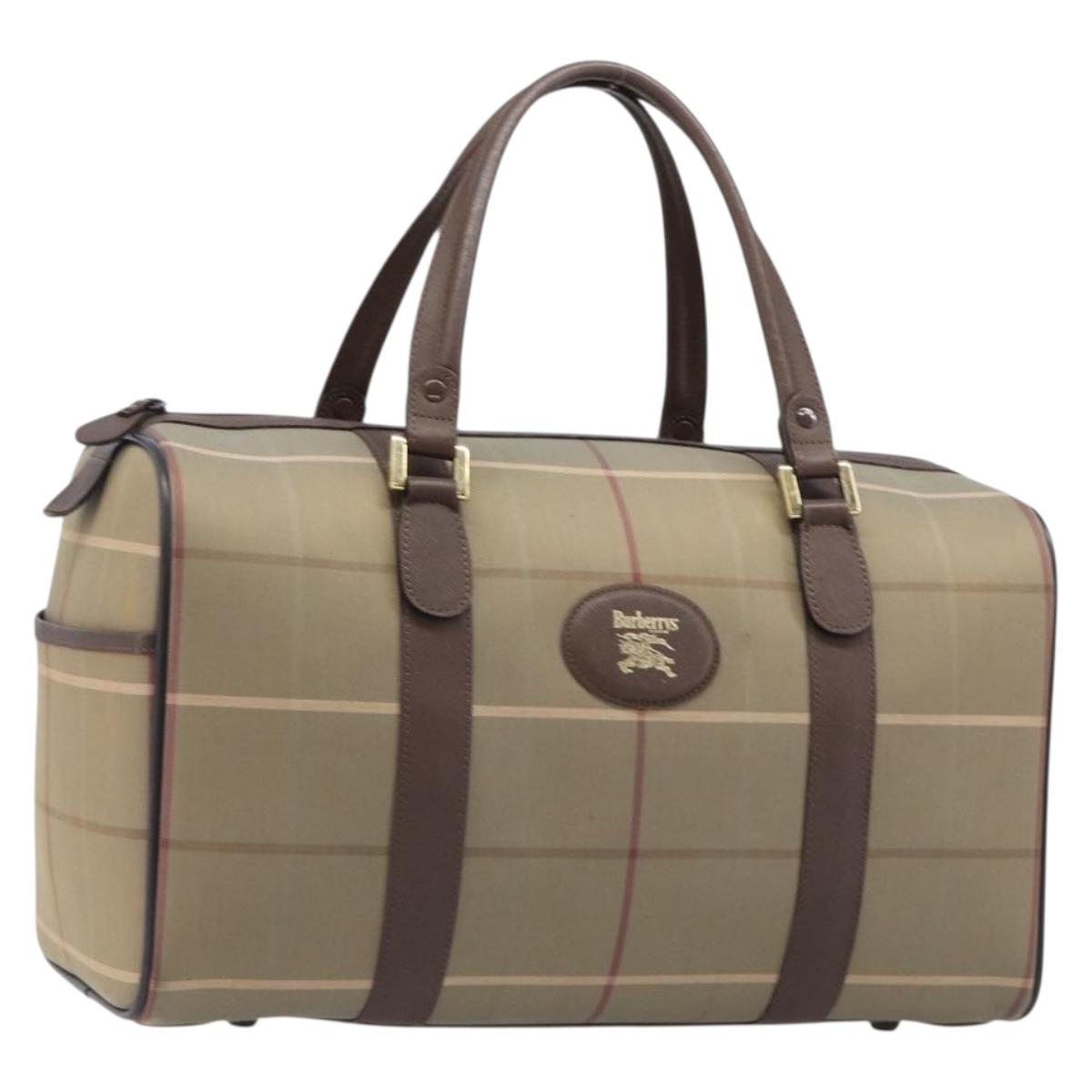 Burberrys Nova Check Boston Bag Canvas Brown Gold Auth 204885A