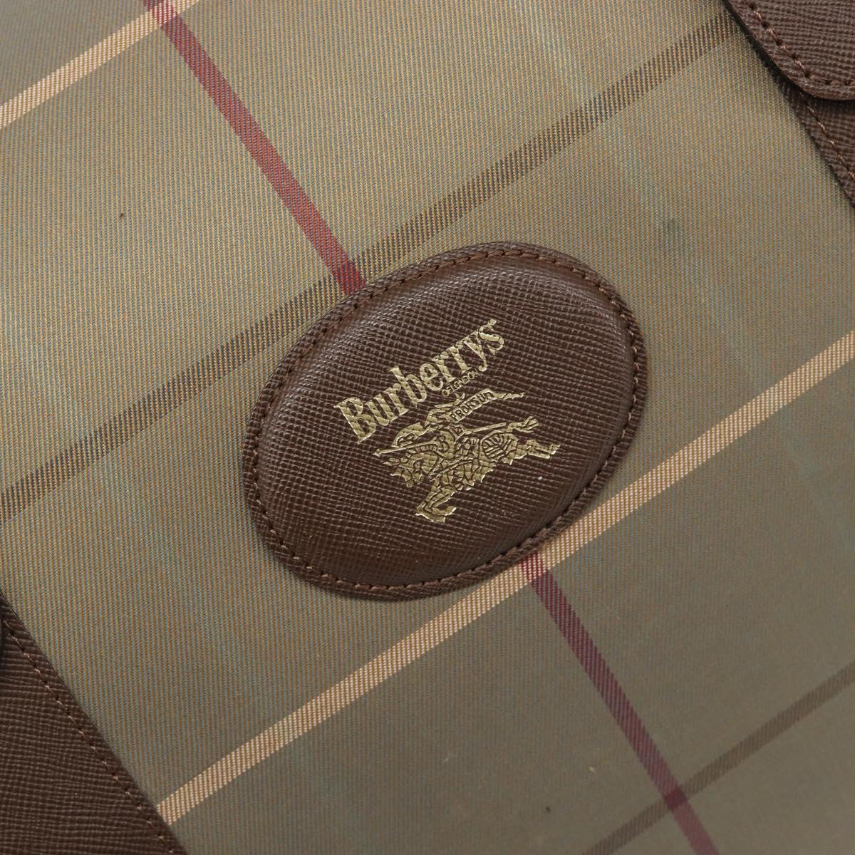 Burberrys Nova Check Boston Bag Canvas Brown Gold Auth 204885A