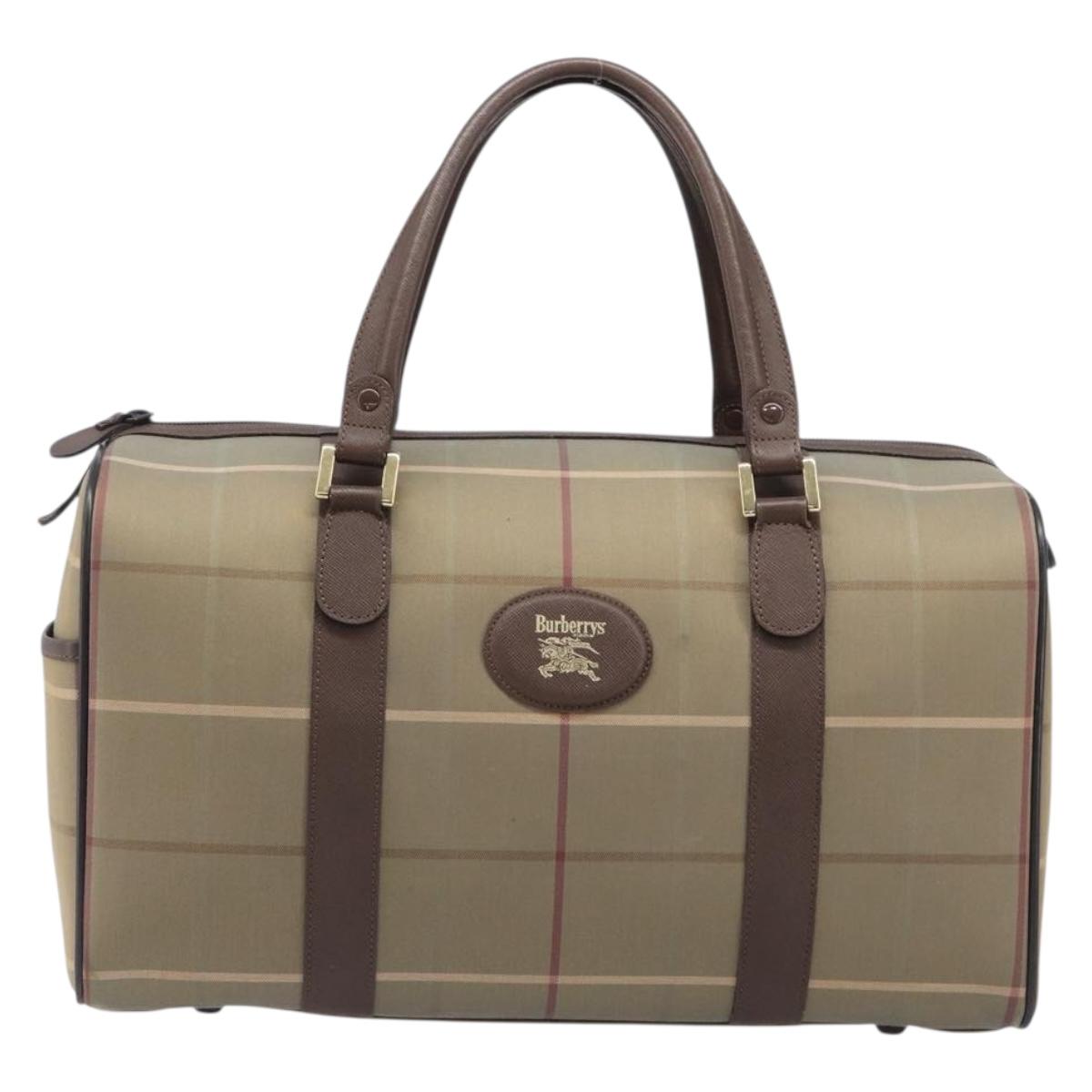 Burberrys Nova Check Boston Bag Canvas Brown Gold Auth 204885A