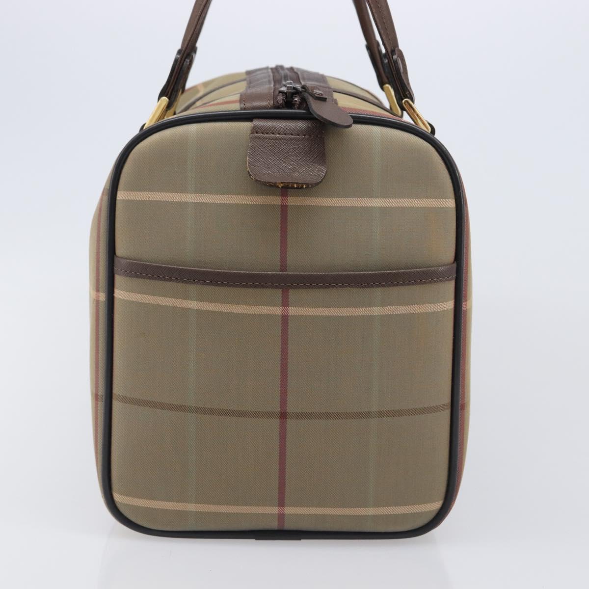 Burberrys Nova Check Boston Bag Canvas Brown Gold Auth 204885A