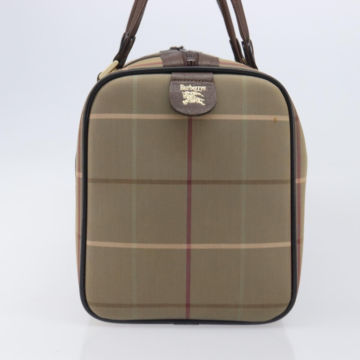 Burberrys Nova Check Boston Bag Canvas Brown Gold Auth 204885A
