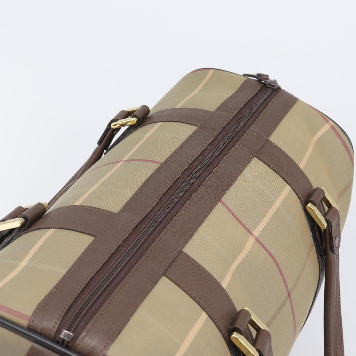 Burberrys Nova Check Boston Bag Canvas Brown Gold Auth 204885A