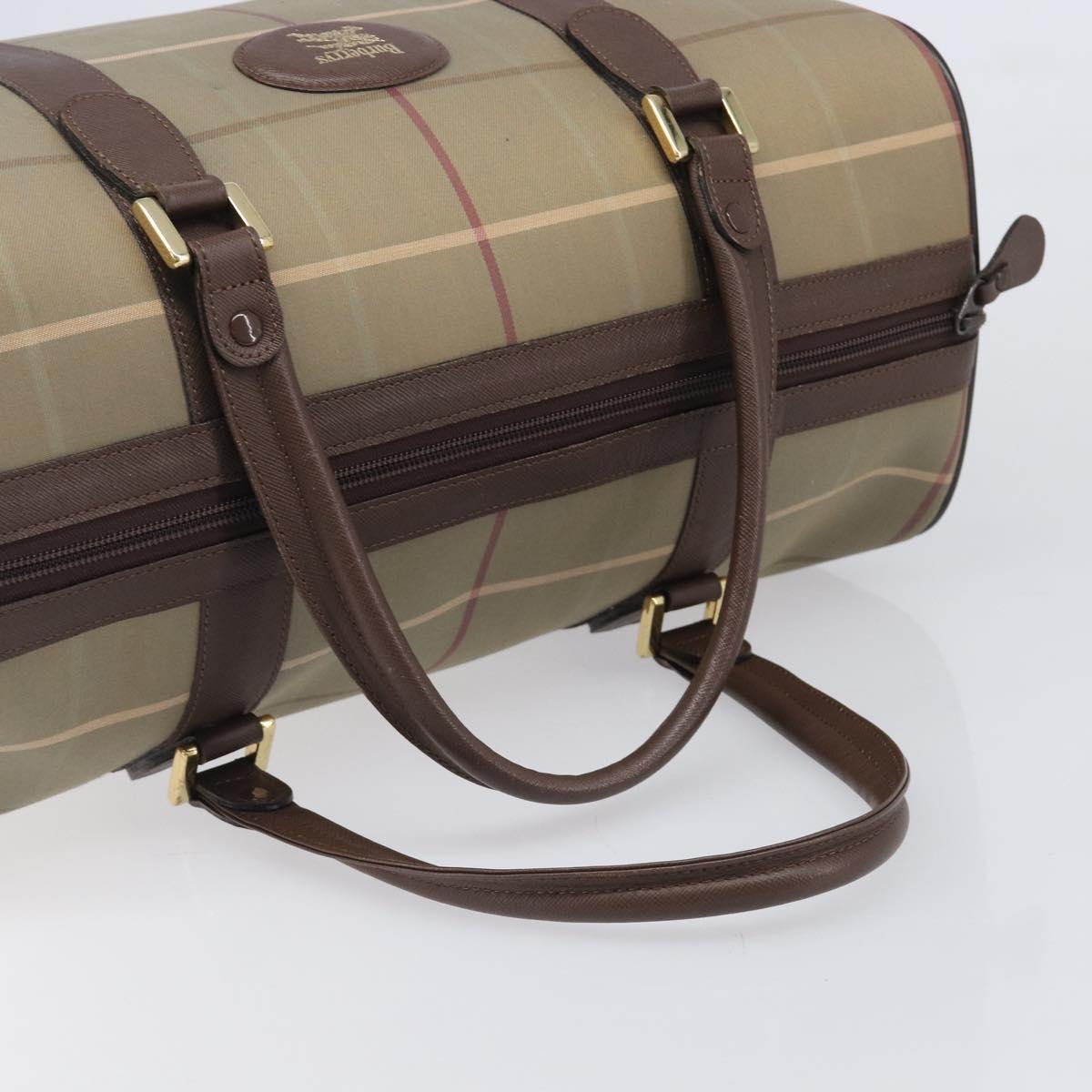 Burberrys Nova Check Boston Bag Canvas Brown Gold Auth 204885A