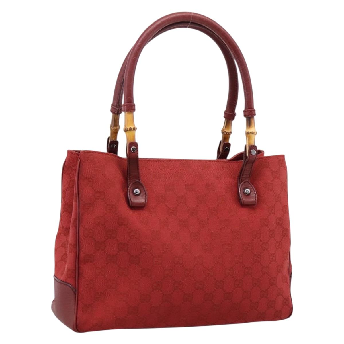 GUCCI GG Canvas Bamboo Hand Bag Red Silver 112526 Auth 204886