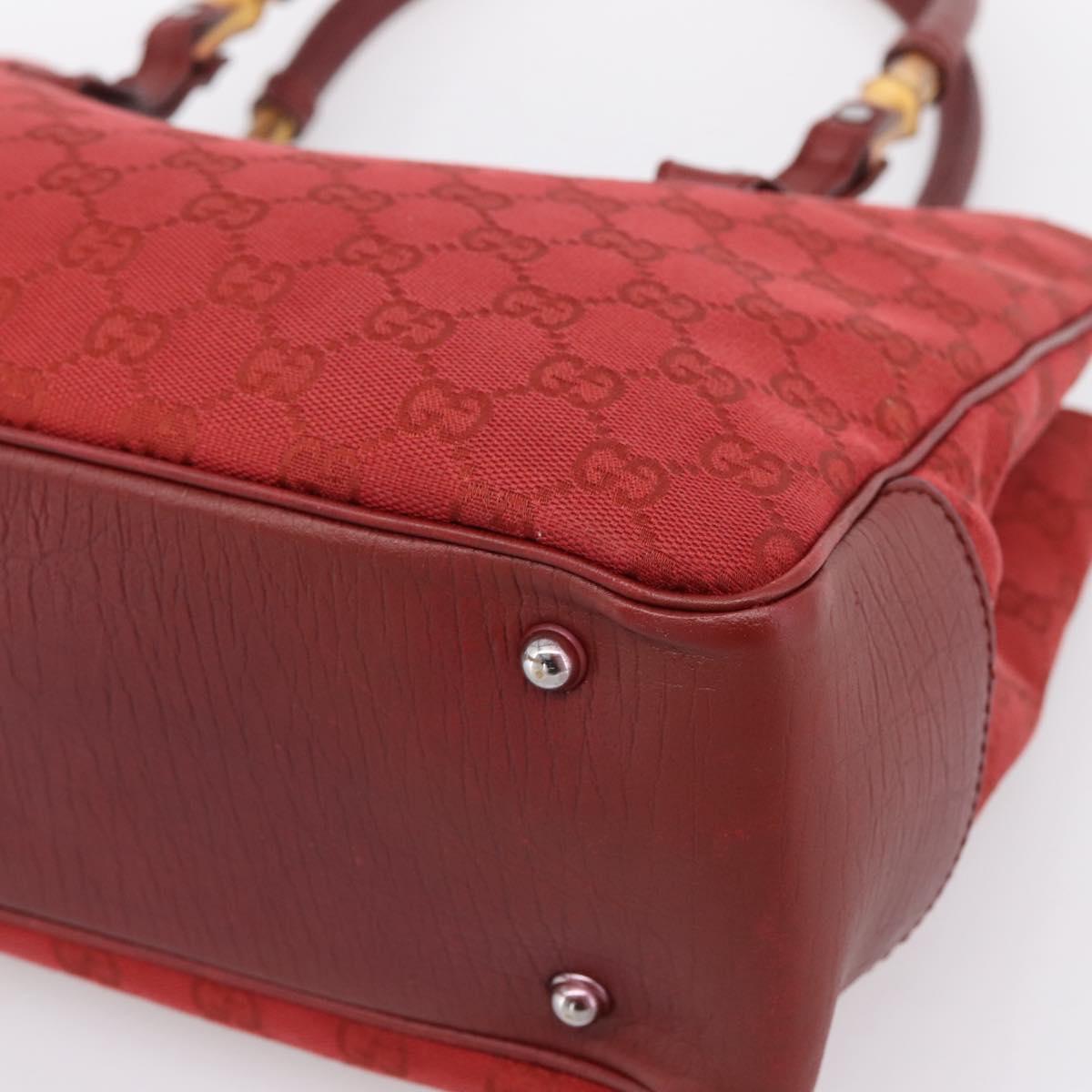 GUCCI GG Canvas Bamboo Hand Bag Red Silver 112526 Auth 204886