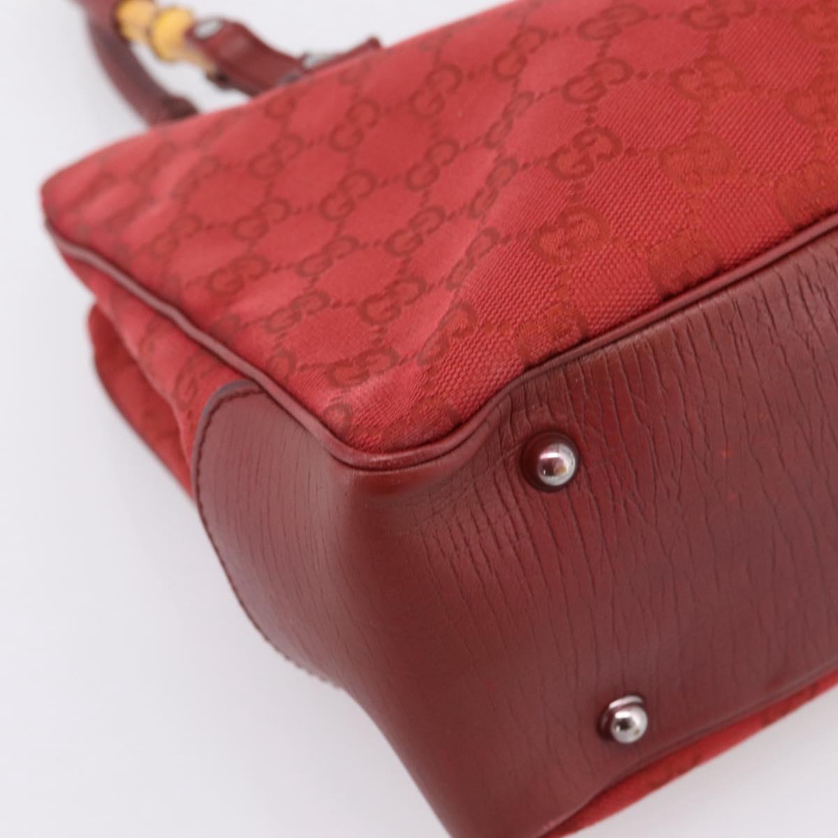 GUCCI GG Canvas Bamboo Hand Bag Red Silver 112526 Auth 204886