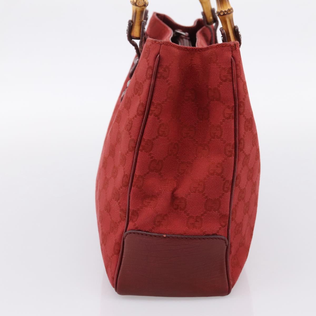 GUCCI GG Canvas Bamboo Hand Bag Red Silver 112526 Auth 204886