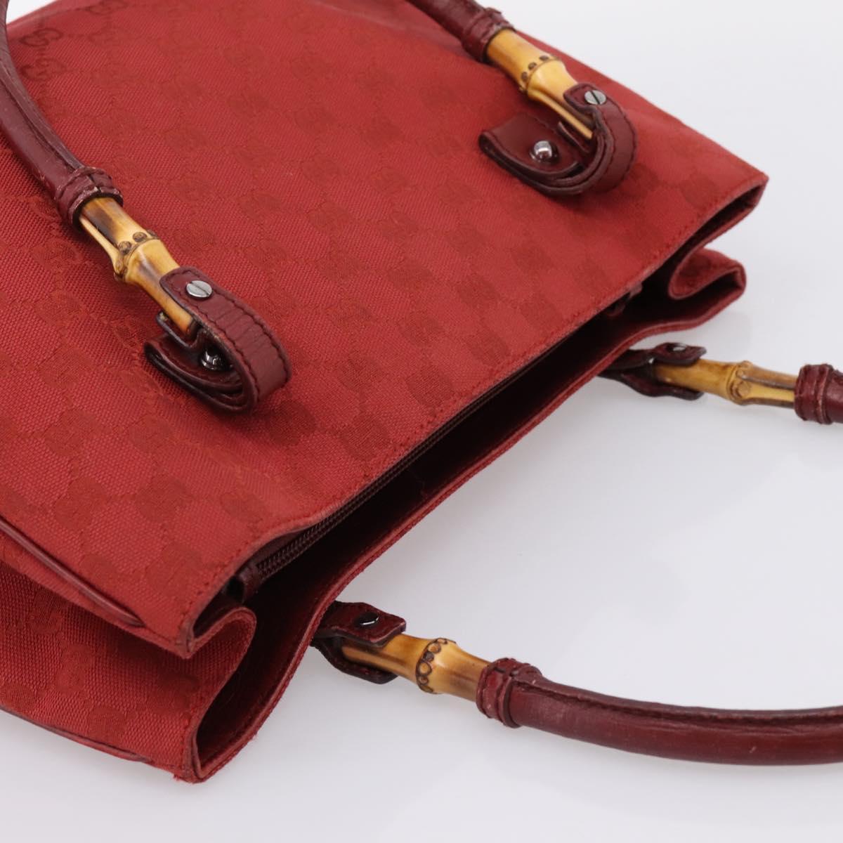 GUCCI GG Canvas Bamboo Hand Bag Red Silver 112526 Auth 204886