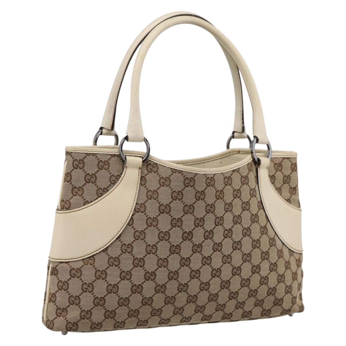 GUCCI GG Canvas Hand Bag Beige Silver 113015 Auth 204887A