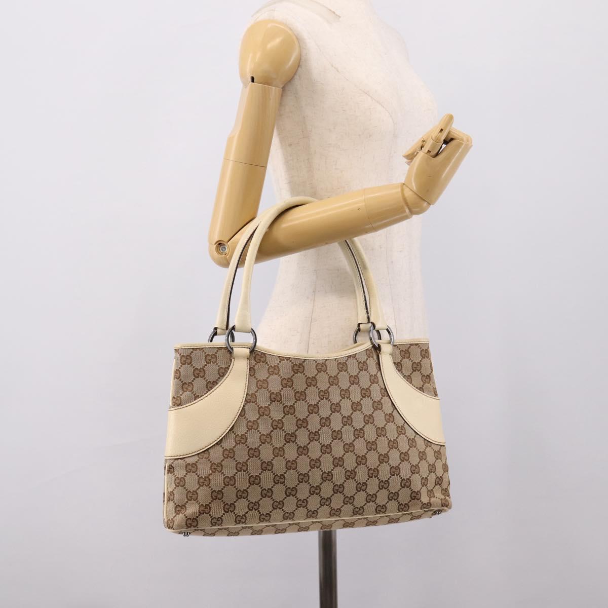 GUCCI GG Canvas Hand Bag Beige Silver 113015 Auth 204887A