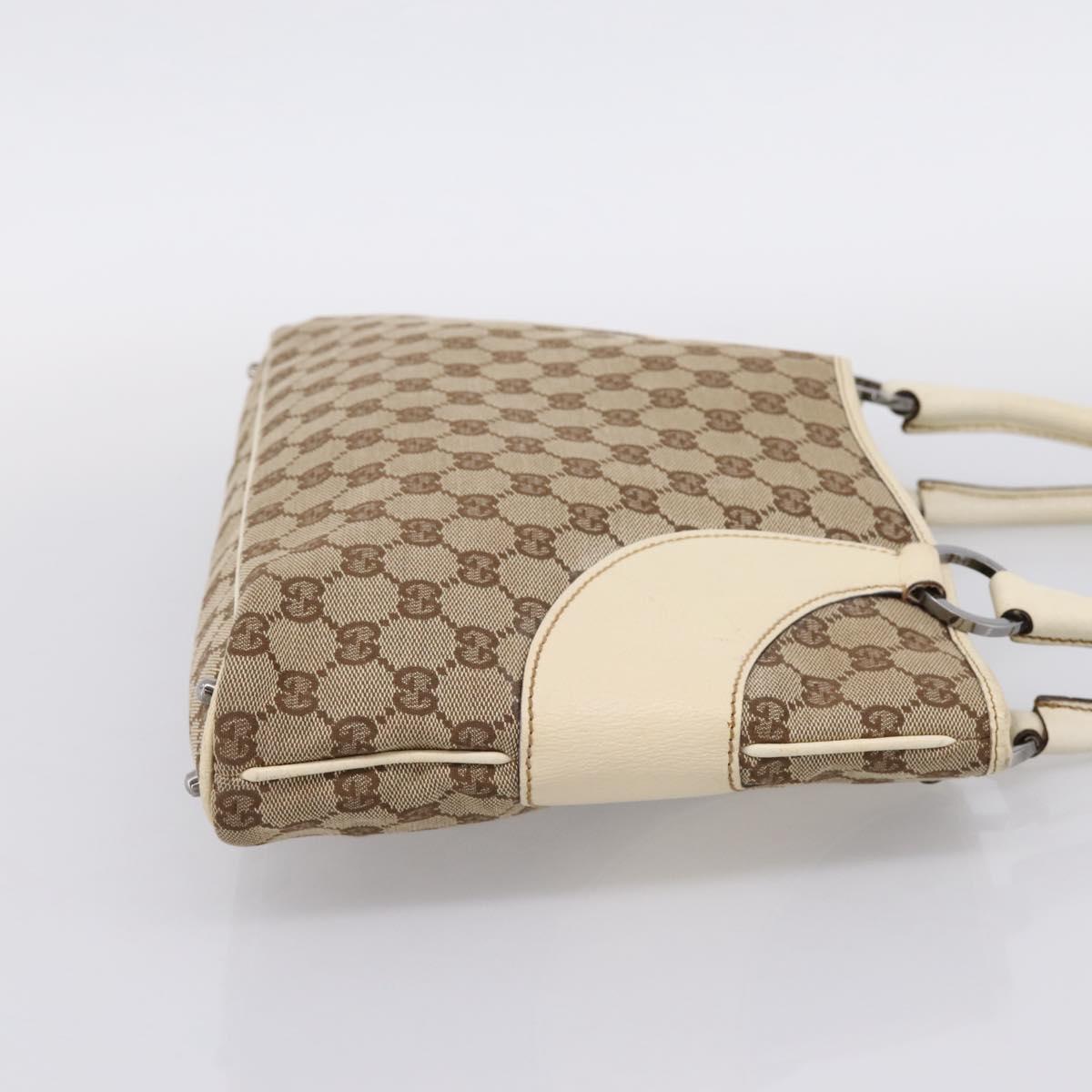 GUCCI GG Canvas Hand Bag Beige Silver 113015 Auth 204887A
