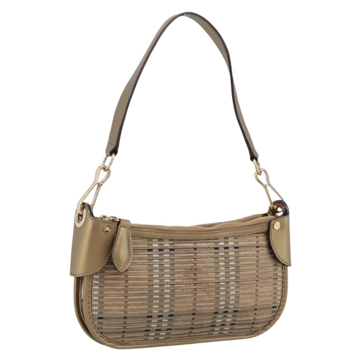 BURBERRY Nova Check Shoulder Bag PVC Leather Gold Auth 204889V