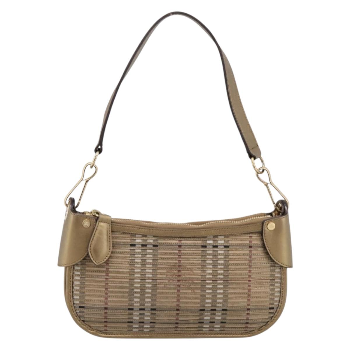 BURBERRY Nova Check Shoulder Bag PVC Leather Gold Auth 204889V