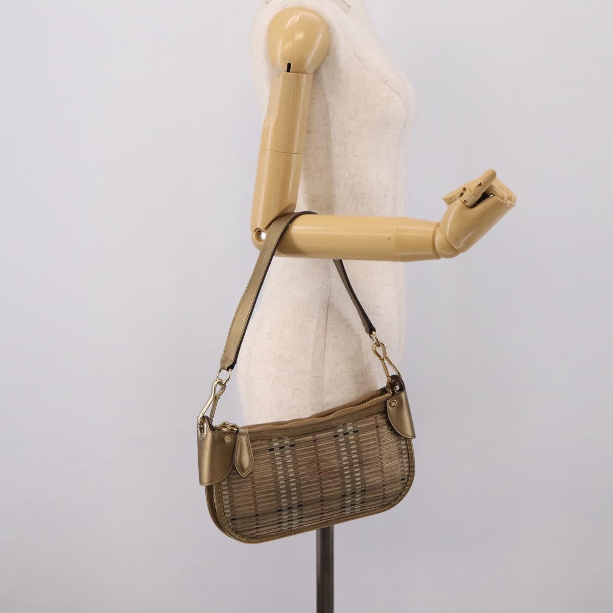 BURBERRY Nova Check Shoulder Bag PVC Leather Gold Auth 204889V