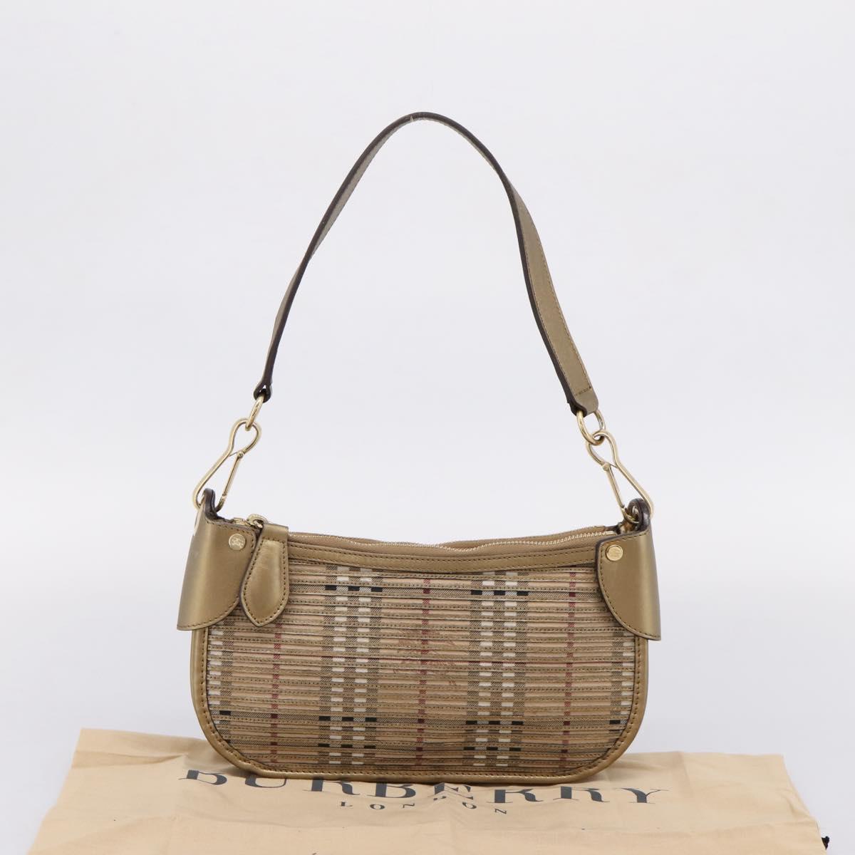 BURBERRY Nova Check Shoulder Bag PVC Leather Gold Auth 204889V