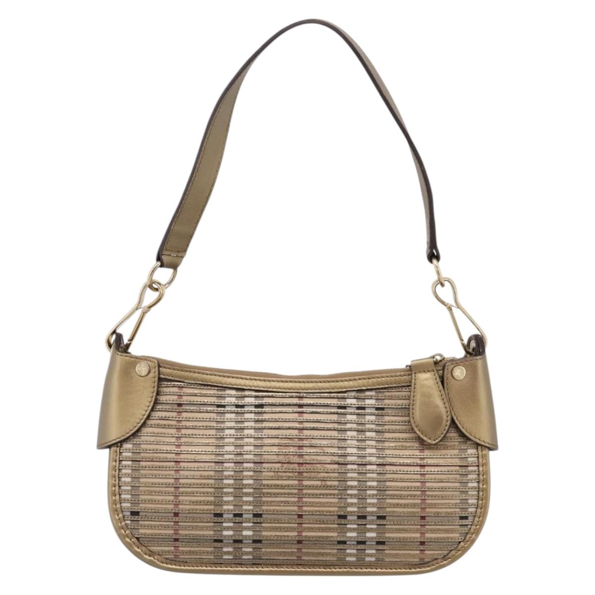 BURBERRY Nova Check Shoulder Bag PVC Leather Gold Auth 204889V