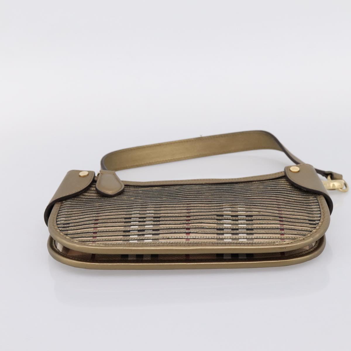 BURBERRY Nova Check Shoulder Bag PVC Leather Gold Auth 204889V