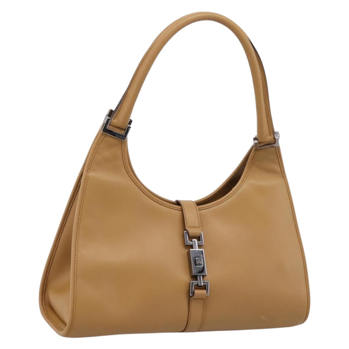 GUCCI Jackie Hand Bag Leather Beige Silver 002 1067 Auth 204890A
