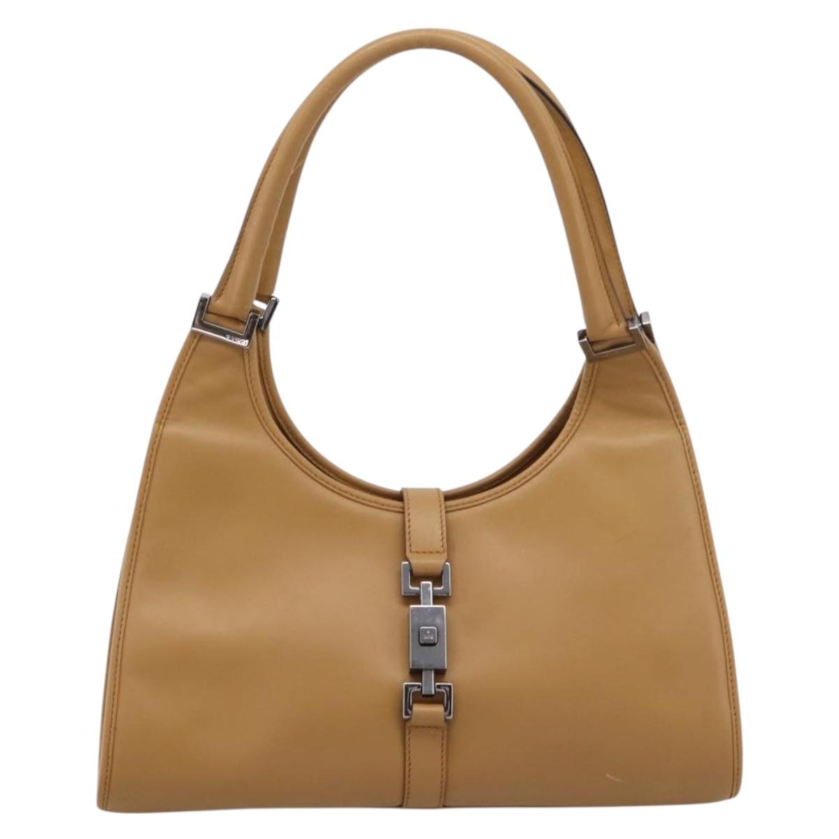 GUCCI Jackie Hand Bag Leather Beige Silver 002 1067 Auth 204890A