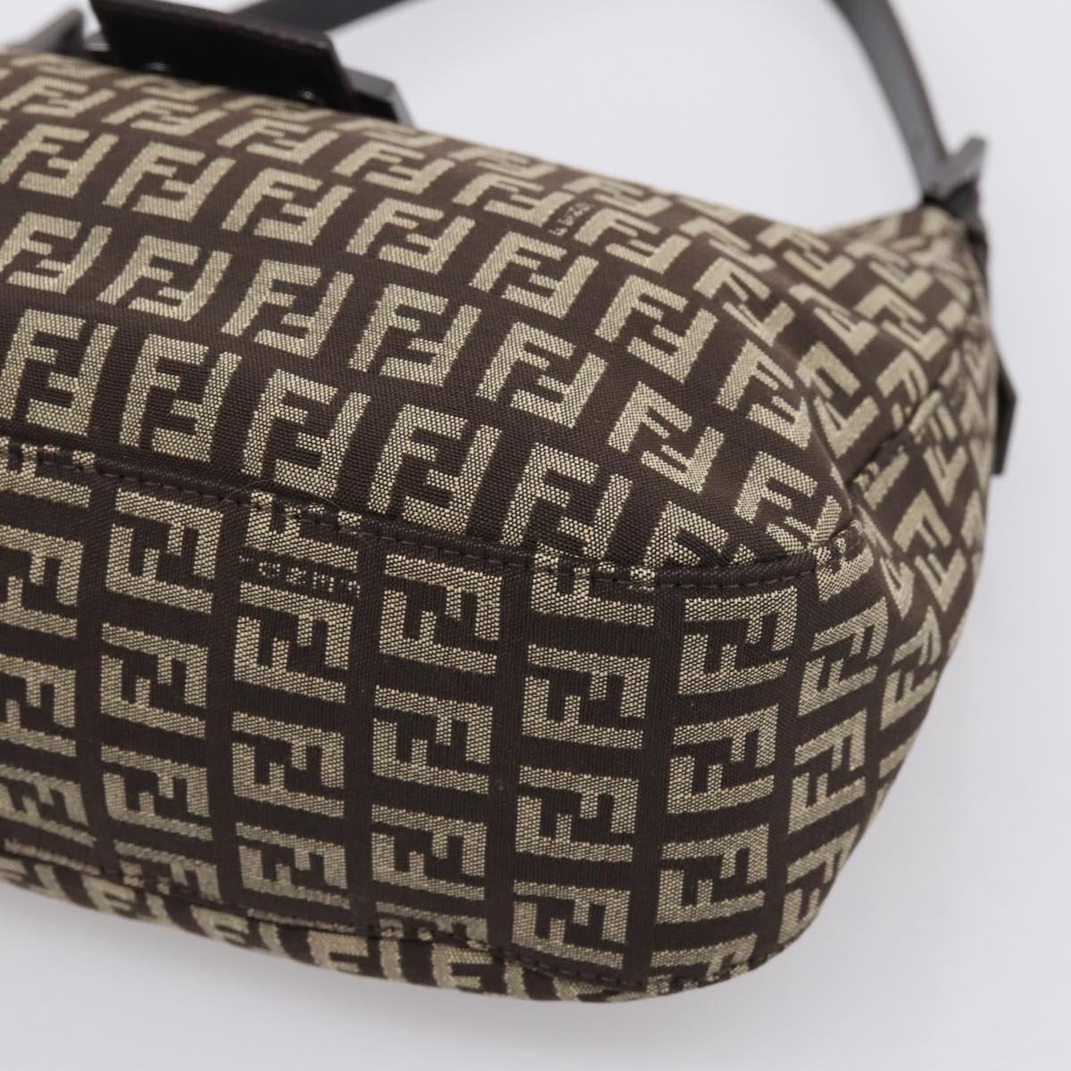 FENDI Zucchino Canvas Mamma Baguette Shoulder Bag Brown Silver Auth 204892V